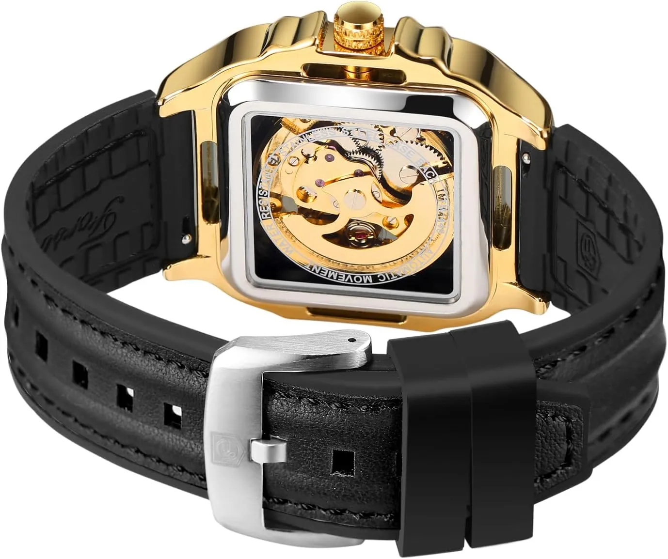 Mens Mechanical Wristwatches Luminous exaggeration Military Watches FORSINING Men Casual Skeleton Hollow Automatic Watch Square 