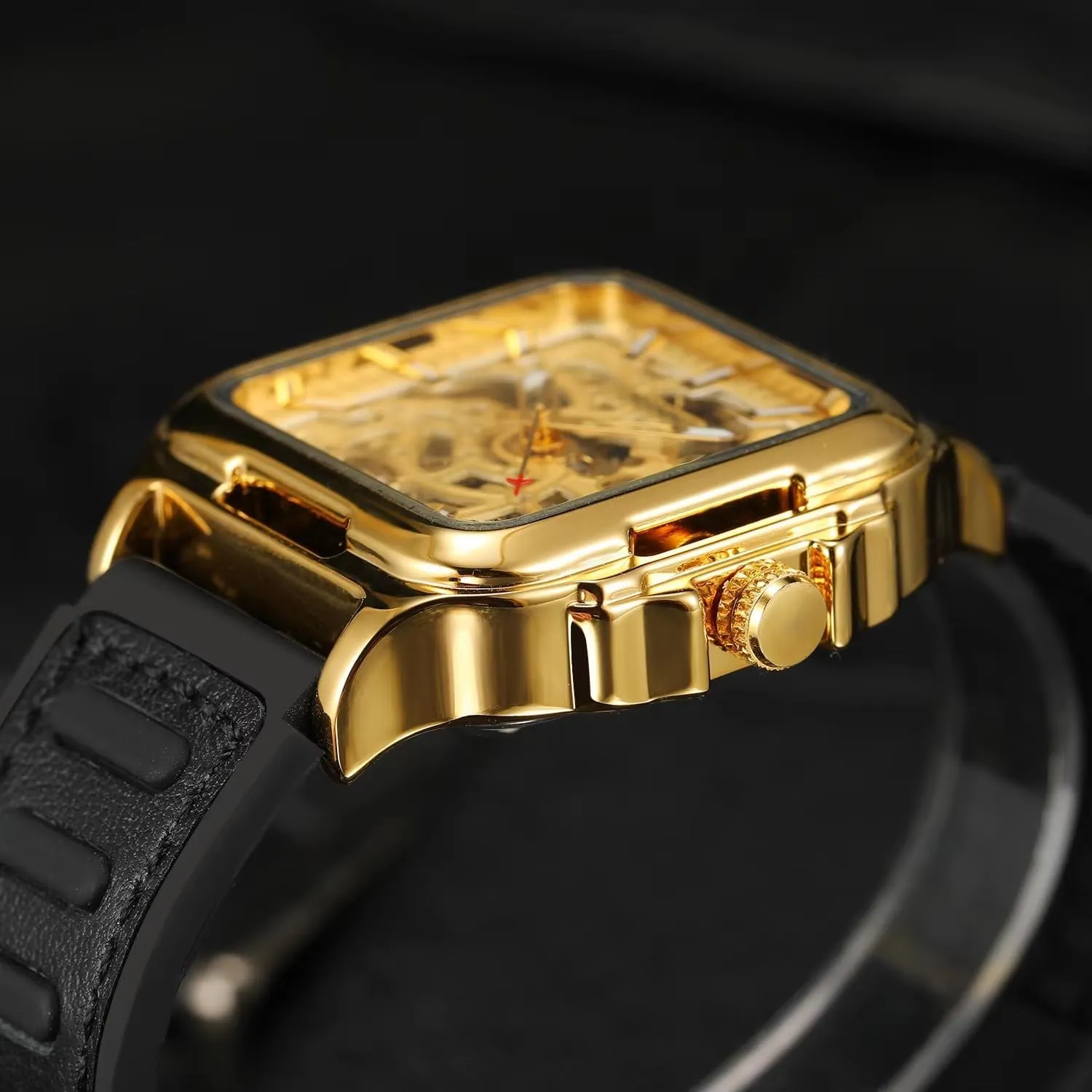 Mens Mechanical Wristwatches Luminous exaggeration Military Watches FORSINING Men Casual Skeleton Hollow Automatic Watch Square 