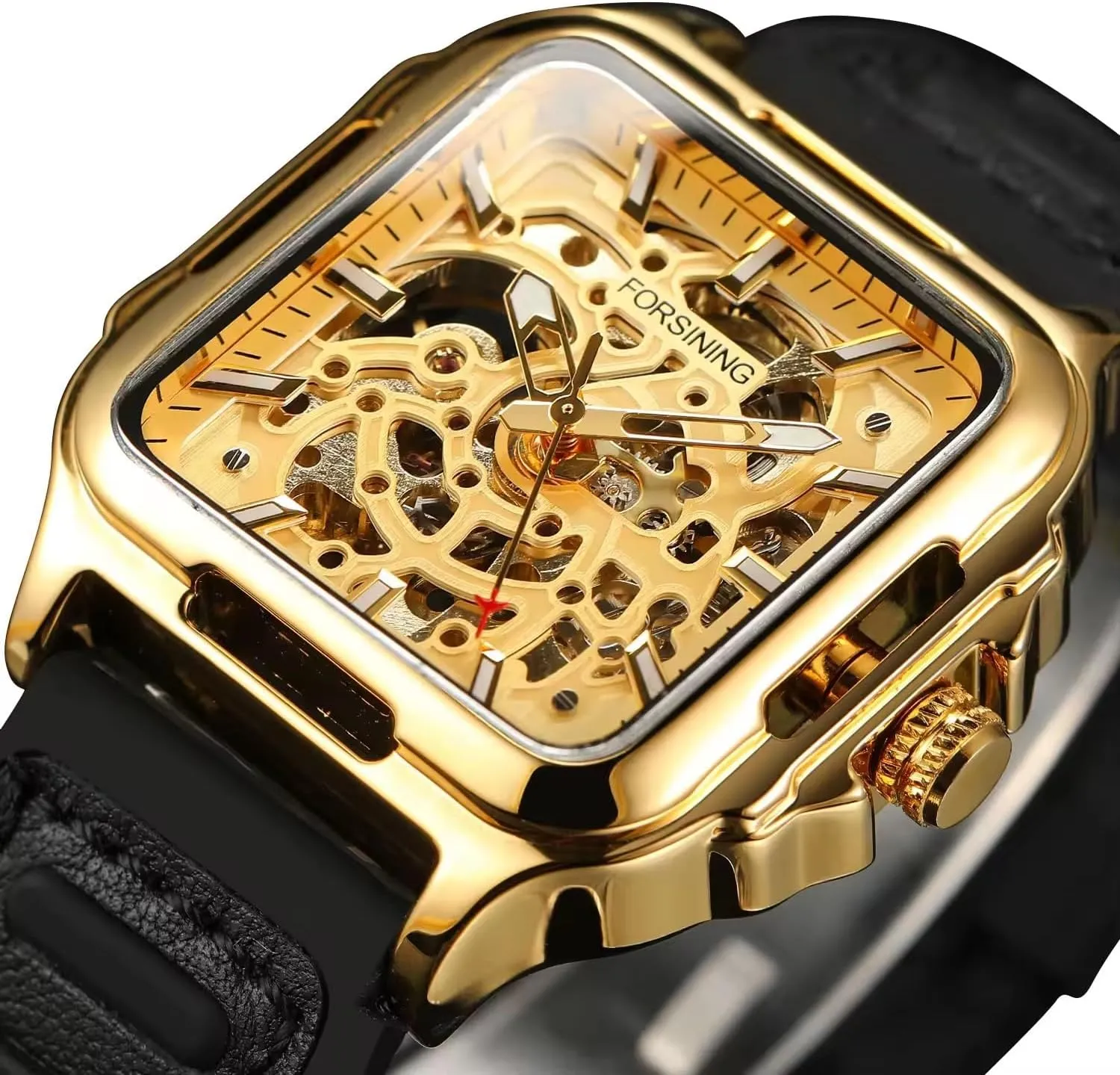 Mens Mechanical Wristwatches Luminous exaggeration Military Watches FORSINING Men Casual Skeleton Hollow Automatic Watch Square 