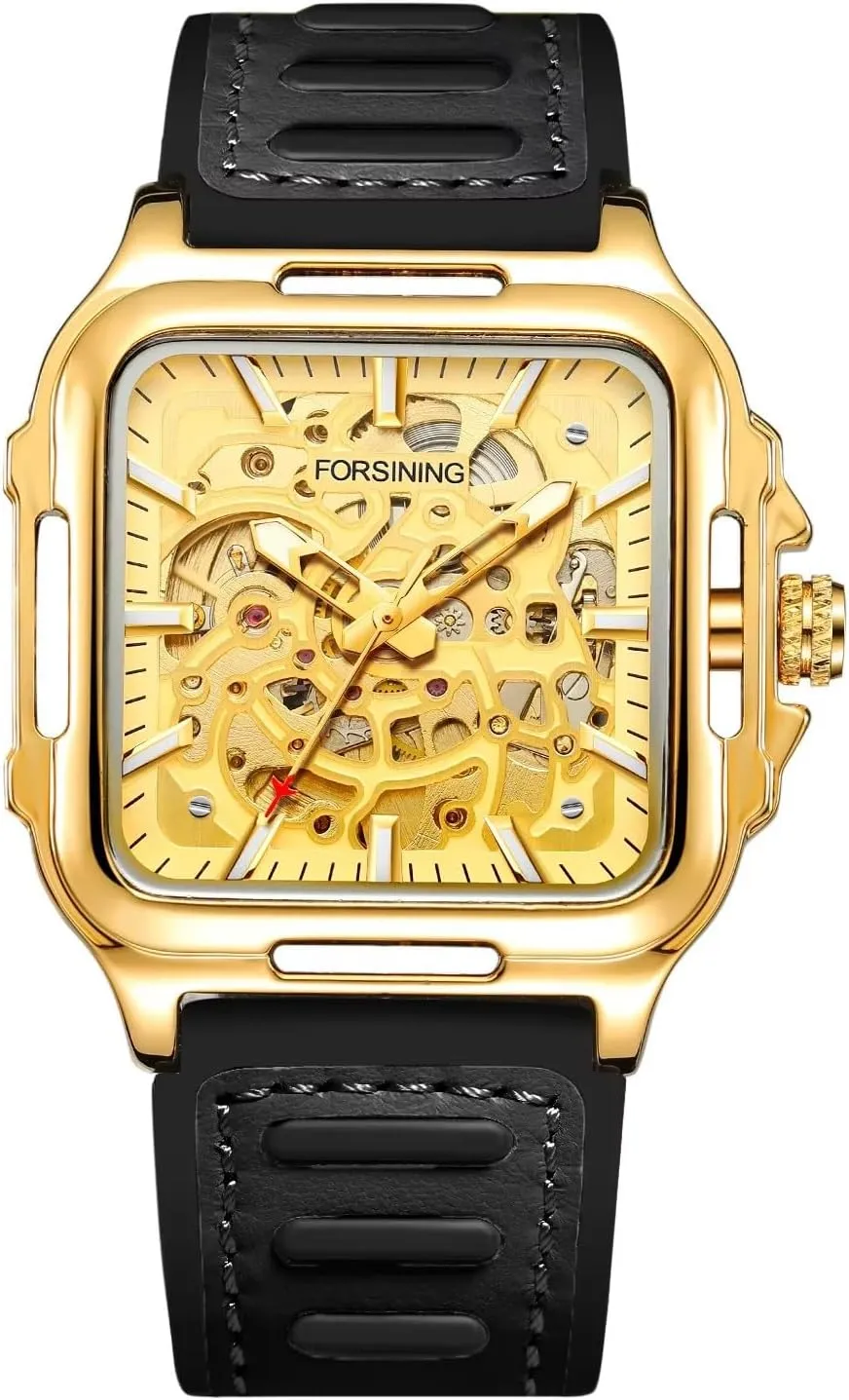 Mens Mechanical Wristwatches Luminous exaggeration Military Watches FORSINING Men Casual Skeleton Hollow Automatic Watch Square 