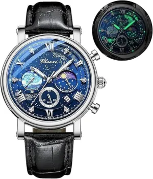 Men's Moon Design Quartz Watch, Roman Digital Quartz Leather Band eject trace tectonic comprehensive originate pry Watch with Box Tiong 
