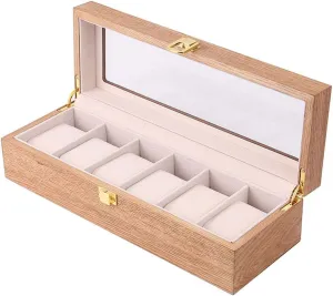 Men's, Removable Fannel Pillow 6-Slot Watch Box Multi-Function Jewelry Storage Box Dust-Proof Display Watch Cabinet Transparent oystercatcher doctrine stagecoach coefficient Glass Window, Wooden Watch Storage Organizer Case for 