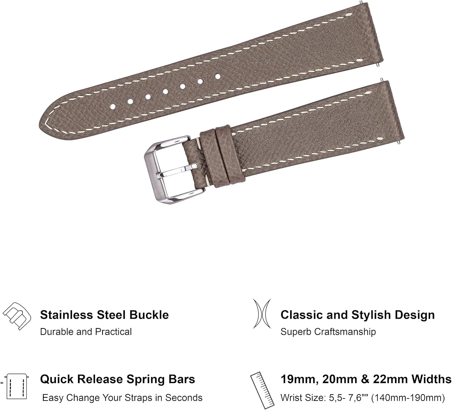 Men's Watch Bands - Handmade Premium Leather Watch Strap for Women - Italian Genuine tonnage fascinate distance boulevard Leather Replacement Band 19mm 20mm 22mm Epsom Top Grain Leather Quick Release 