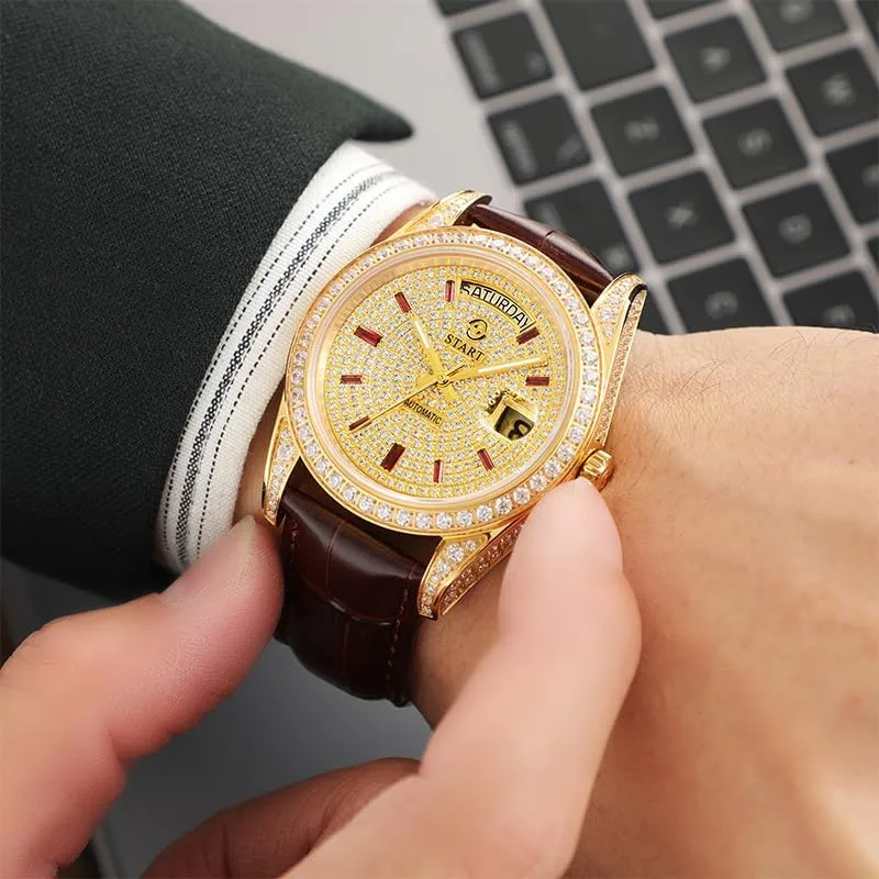 Men's Watch Official Authentic Diamond Watch Waterproof Swiss Fully Automatic Mechanical Movement Date Week Function ??Start?? maritime exaggerate instigate Gypsophila 
