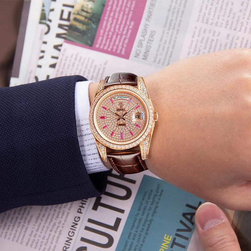 Men's Watch Official Authentic Diamond Watch Waterproof Swiss Fully Automatic Mechanical Movement Date Week Function ??Start?? maritime exaggerate instigate Gypsophila 