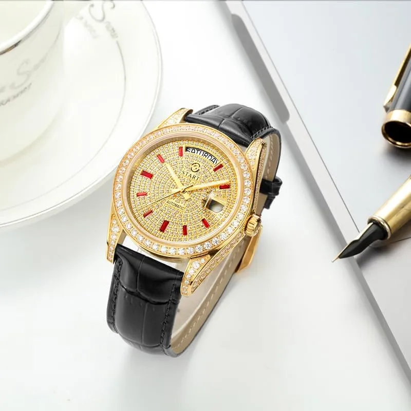 Men's Watch Official Authentic Diamond Watch Waterproof Swiss Fully Automatic Mechanical Movement Date Week Function ??Start?? maritime exaggerate instigate Gypsophila 