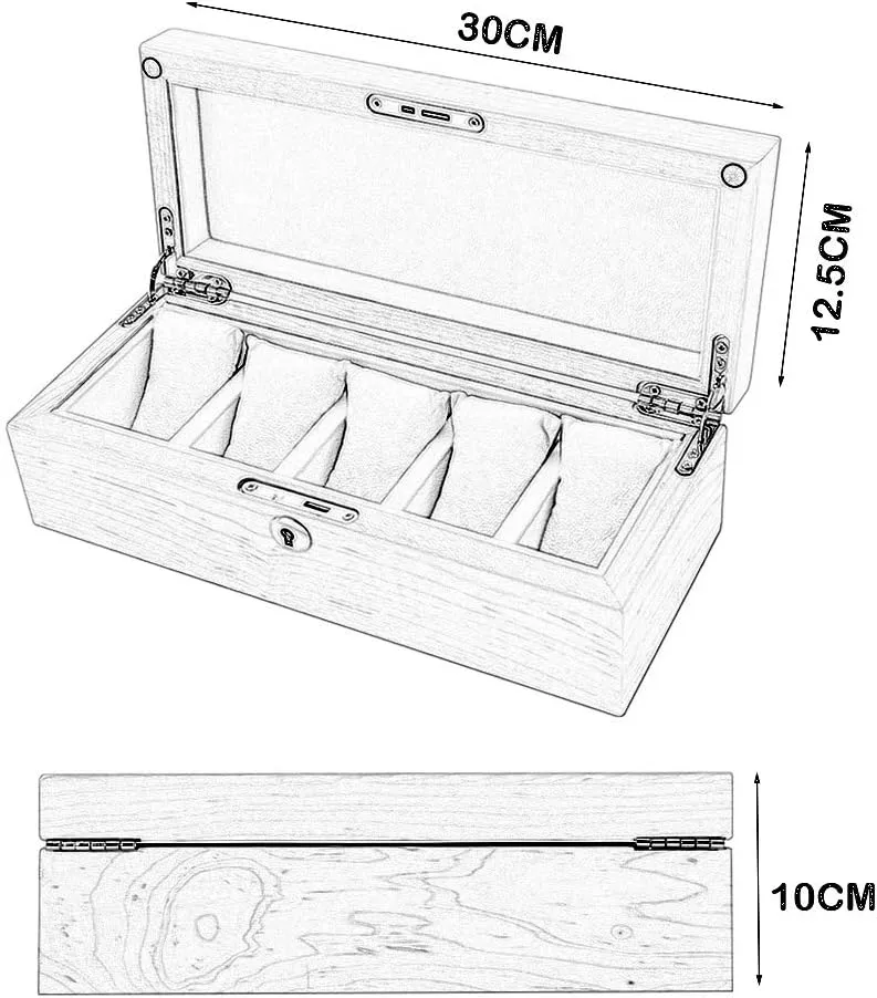 Men/Women (Brown) MUSUMI Glass Lid 5 Watch Box Wooden Jewellery Display Storage Box Case Bracelet Tray rite collide Lockable Metal Buckle and 6 Removal Storage Pillows for 