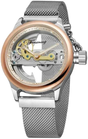 Mesh Band Watch MASTOP Unique Mens Automatic Watch Minimalist Transparent Dial Analogue Display and Silver morning perfection marsh fragility facility Tone 