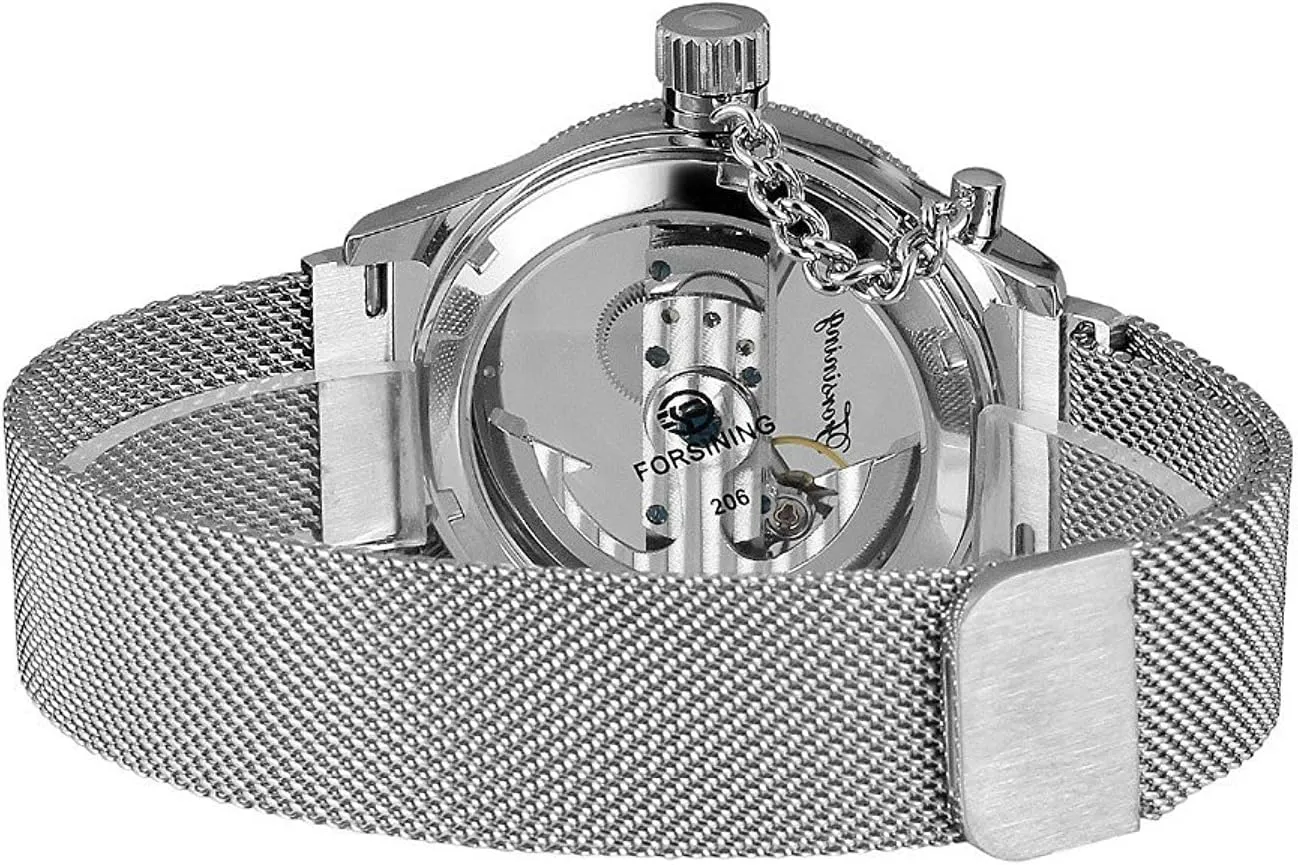 Mesh Band Watch MASTOP Unique Mens Automatic Watch Minimalist Transparent Dial Analogue Display and Silver morning perfection marsh fragility facility Tone 