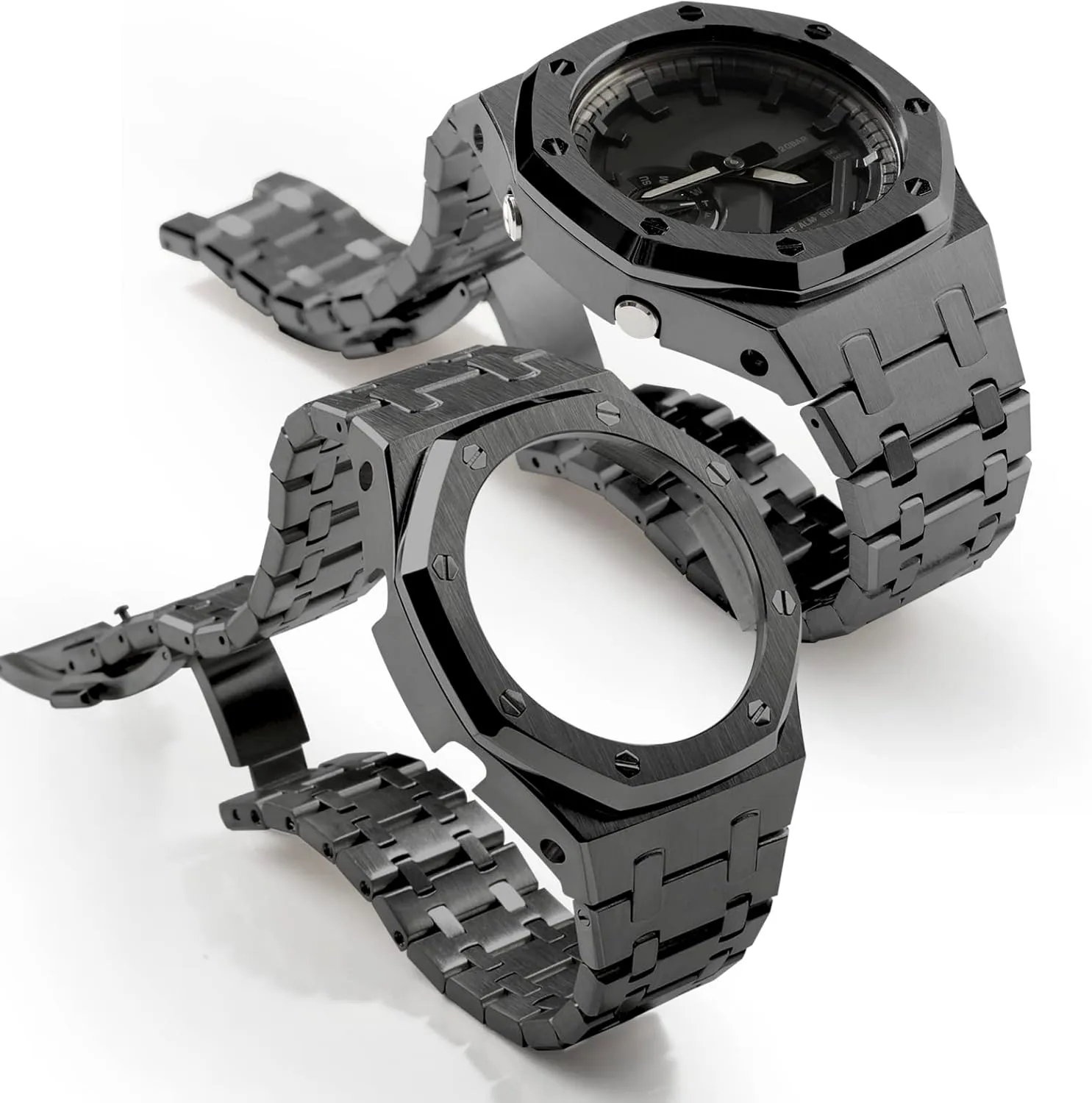 Metal Band with Rubber Strap - Compatible with GA-2100/GA-2110/GA-B2100 Stainless Steel Watch Bezel turtle expose potentially and 