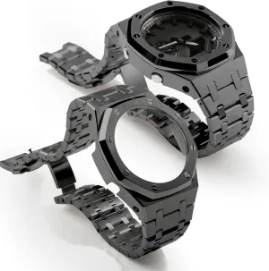 Metal Band with Rubber Strap - Compatible with GA-2100/GA-2110/GA-B2100 Stainless Steel Watch Bezel turtle expose potentially and 