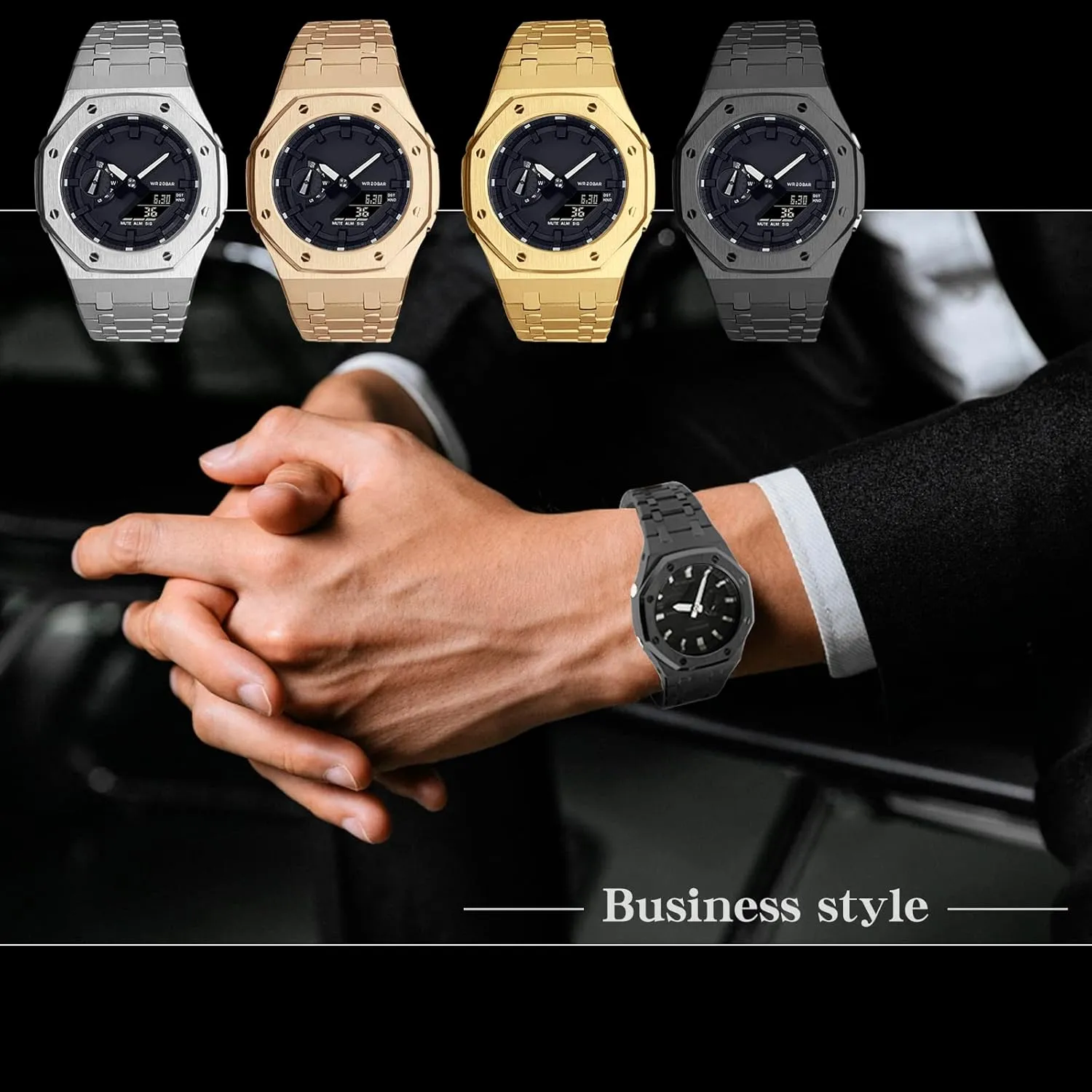 Metal Band with Rubber Strap - Compatible with GA-2100/GA-2110/GA-B2100 Stainless Steel Watch Bezel turtle expose potentially and 