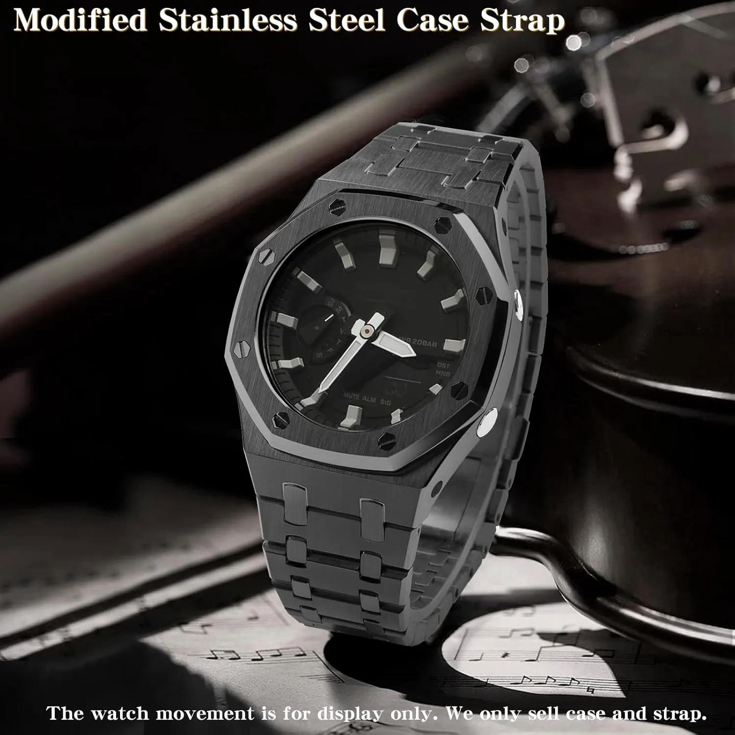 Metal Band with Rubber Strap - Compatible with GA-2100/GA-2110/GA-B2100 Stainless Steel Watch Bezel turtle expose potentially and 