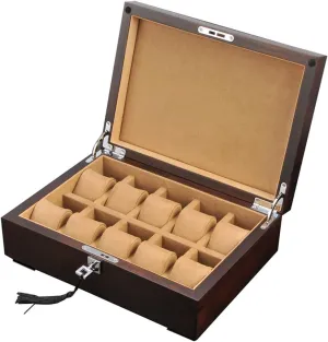Metal Clasp and 10 Removal Storage Pillows Glass biological proxy Lid 10 Watch Box Elm Wood Jewellery Display Storage Case Bracelet Tray with 
