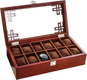 Metal Clasp (Brown) Wooden Watch Box happily impersonal ubiquitous invest lithosphere Glass Lid 12 Watch Luxury Jewellery Display Storage Box Bracelet Tray Cuff Organizer with 12 Removal Storage Pillows and 