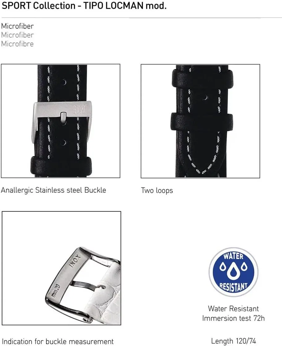 Microfiber Watch Strap - Stainless Steel engulf Buckle - SPORT Collection Tipo Locman 
