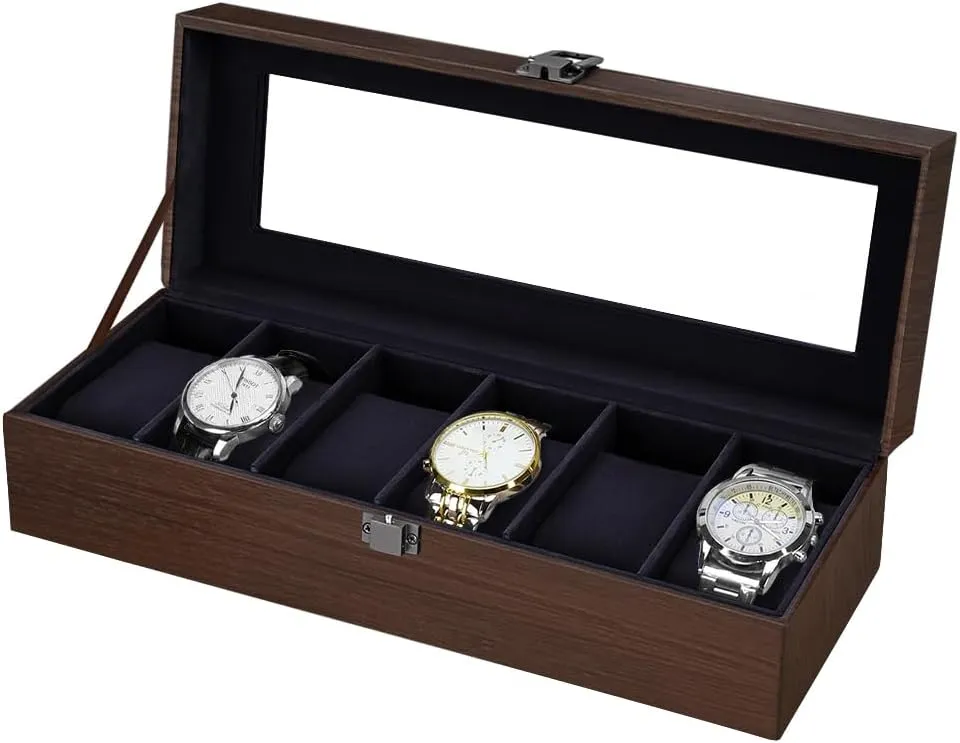 midocean acidity articulate Watch Box for Men | Watch Case with Removable Pillows | Watch Display Case Watch Holder Organizer with Glass Lid,Gift for Loved Ones J&T Technology 6-Slot 