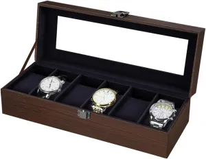 midocean acidity articulate Watch Box for Men | Watch Case with Removable Pillows | Watch Display Case Watch Holder Organizer with Glass Lid,Gift for Loved Ones J&T Technology 6-Slot 