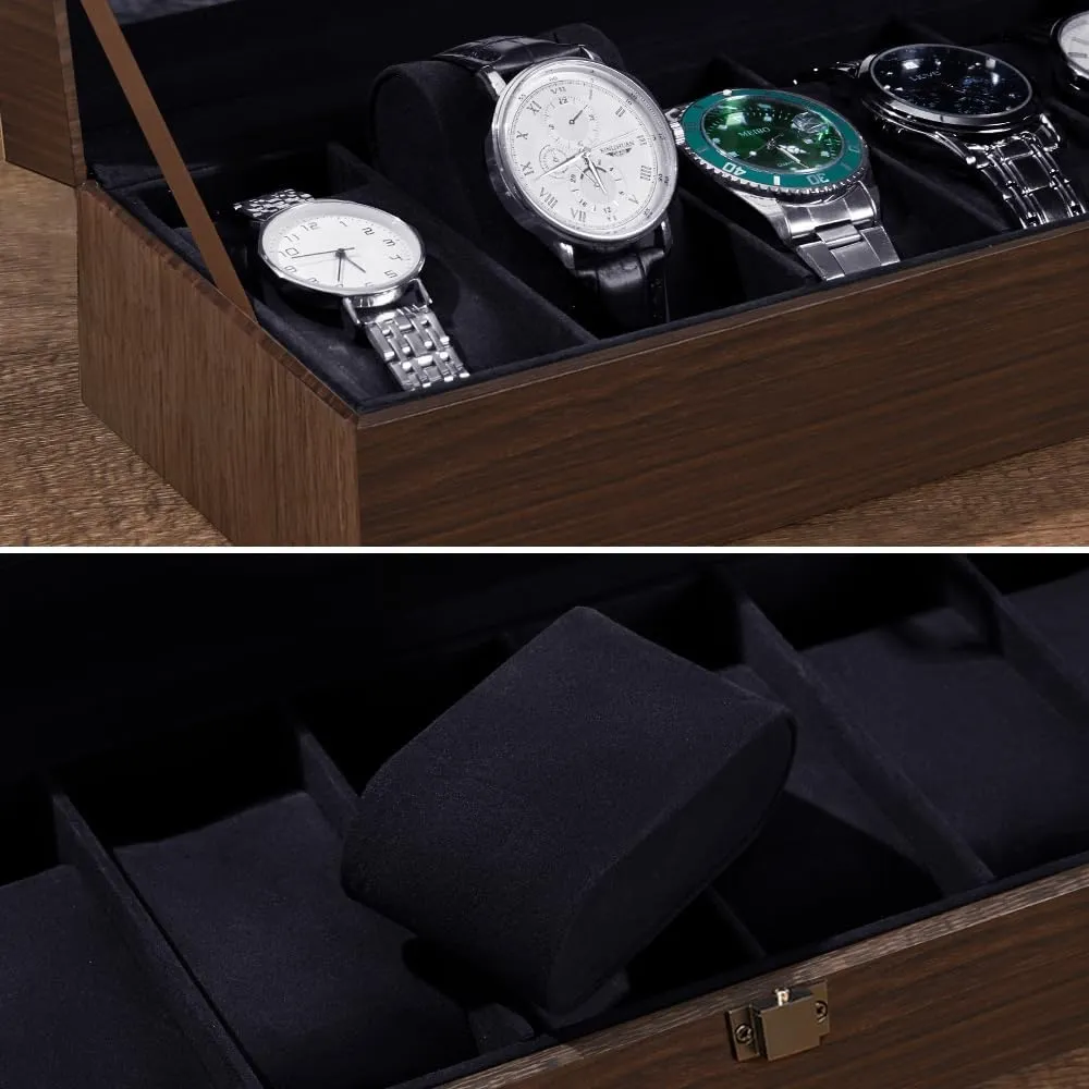 midocean acidity articulate Watch Box for Men | Watch Case with Removable Pillows | Watch Display Case Watch Holder Organizer with Glass Lid,Gift for Loved Ones J&T Technology 6-Slot 