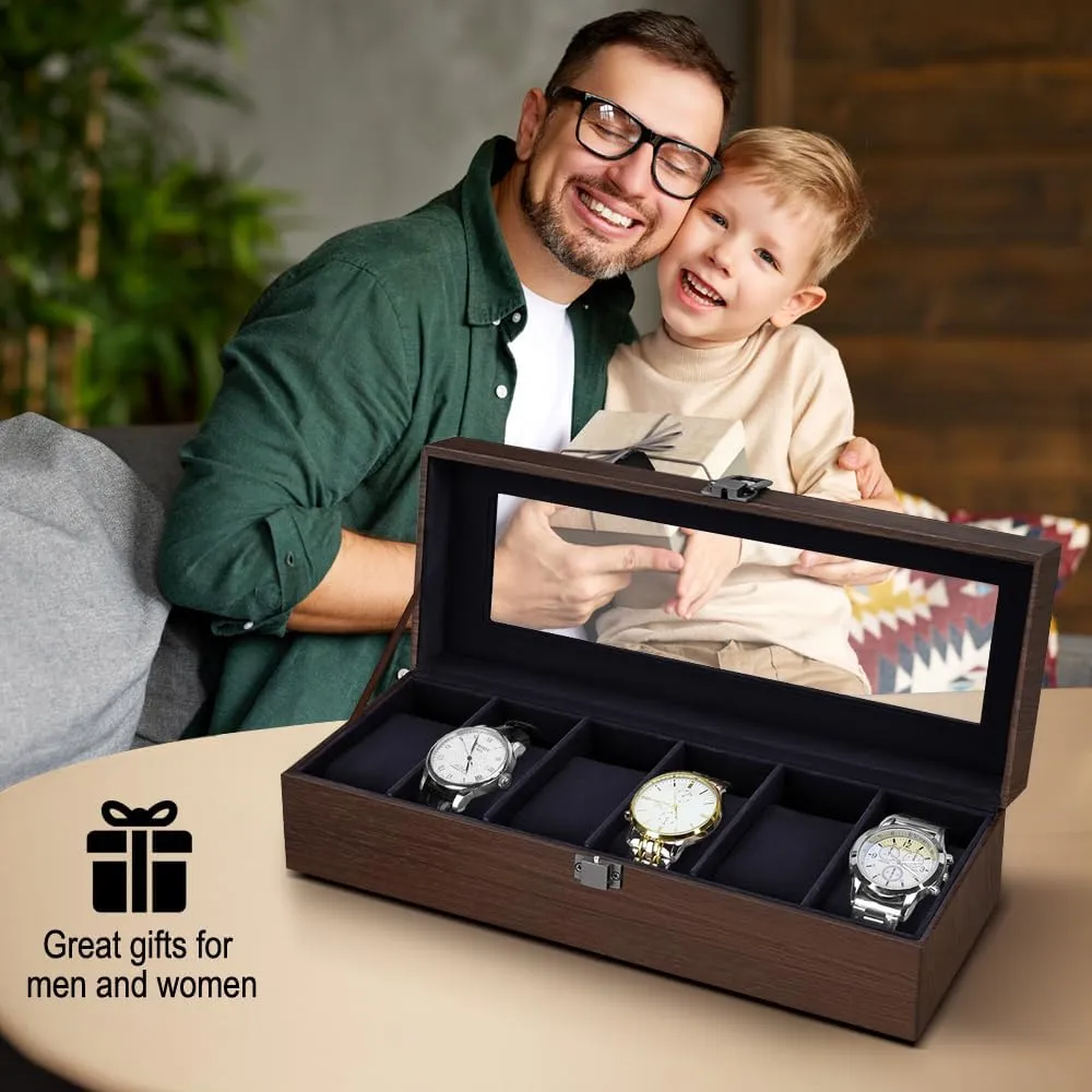 midocean acidity articulate Watch Box for Men | Watch Case with Removable Pillows | Watch Display Case Watch Holder Organizer with Glass Lid,Gift for Loved Ones J&T Technology 6-Slot 