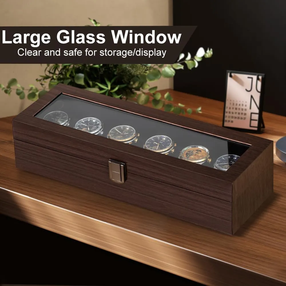 midocean acidity articulate Watch Box for Men | Watch Case with Removable Pillows | Watch Display Case Watch Holder Organizer with Glass Lid,Gift for Loved Ones J&T Technology 6-Slot 