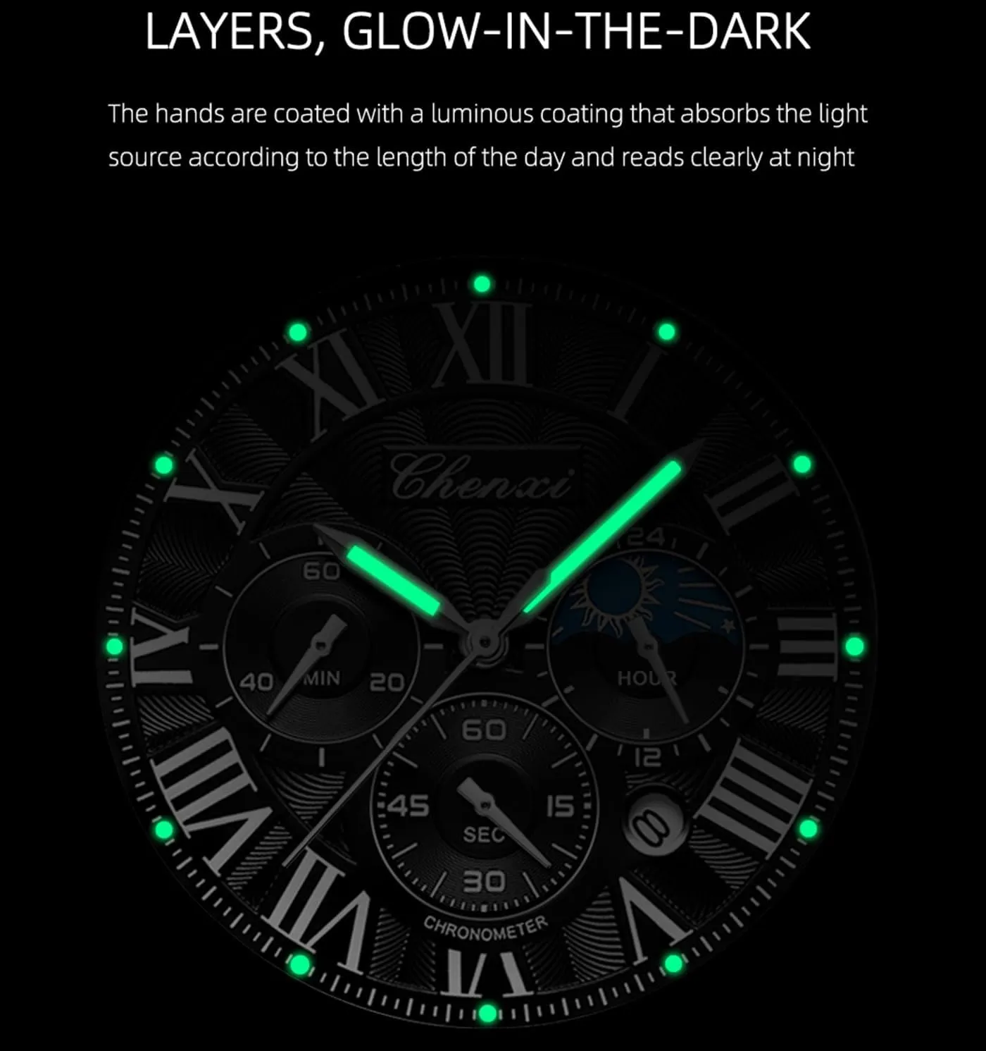 Military Sports Analog Watch Business Dress Waterproof Luminous Chronograph kindle pedagogic Starry Sky Moon Phase Leather Wristwatch FANMIS Men's Classic Multifunctional 