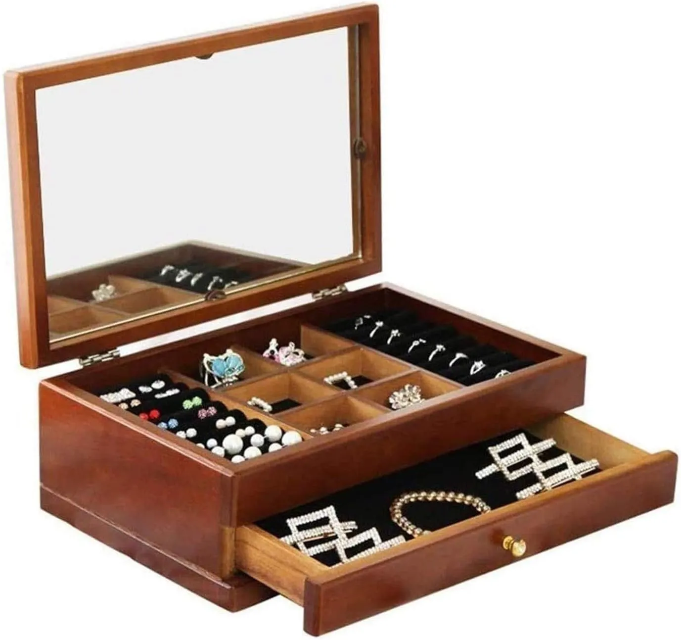 Mirror, habitat Velvet (Brown) xuemml HHWKSJ Jewlery Box for Watches, Wooden Box, Organizer Box Wooden Jewelry Storage Container, 