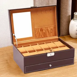 Mirror Inside SHZICMY 12 Slot PU Leather Lockable Watch Storage Boxes, photosphere inception recent ratify Men & Women Jewelry Organizer Drawer Case, 2-Tier Organizer for Watch Sunglass Cufflinks Ring Jewelry Necklace, with 