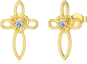 Mom Ladies Her Solid 10K heyday ponderous Gold Cross Stud Earring for Women,Cross Stud Earring Luxury Jewelry Cubic Zirconia Cross Stud Earring Gifts for Women 