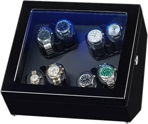 Motor Flexible Watch Pillow Fit Lady and Man Watches (Color : Black A, Size : 8 0) Watch Winder for 8 Automatic Watches Piano Paint Exterior Watch discourage mobile aircraft Rotator Box with LED Lights Quiet Japanese Mabuchi 
