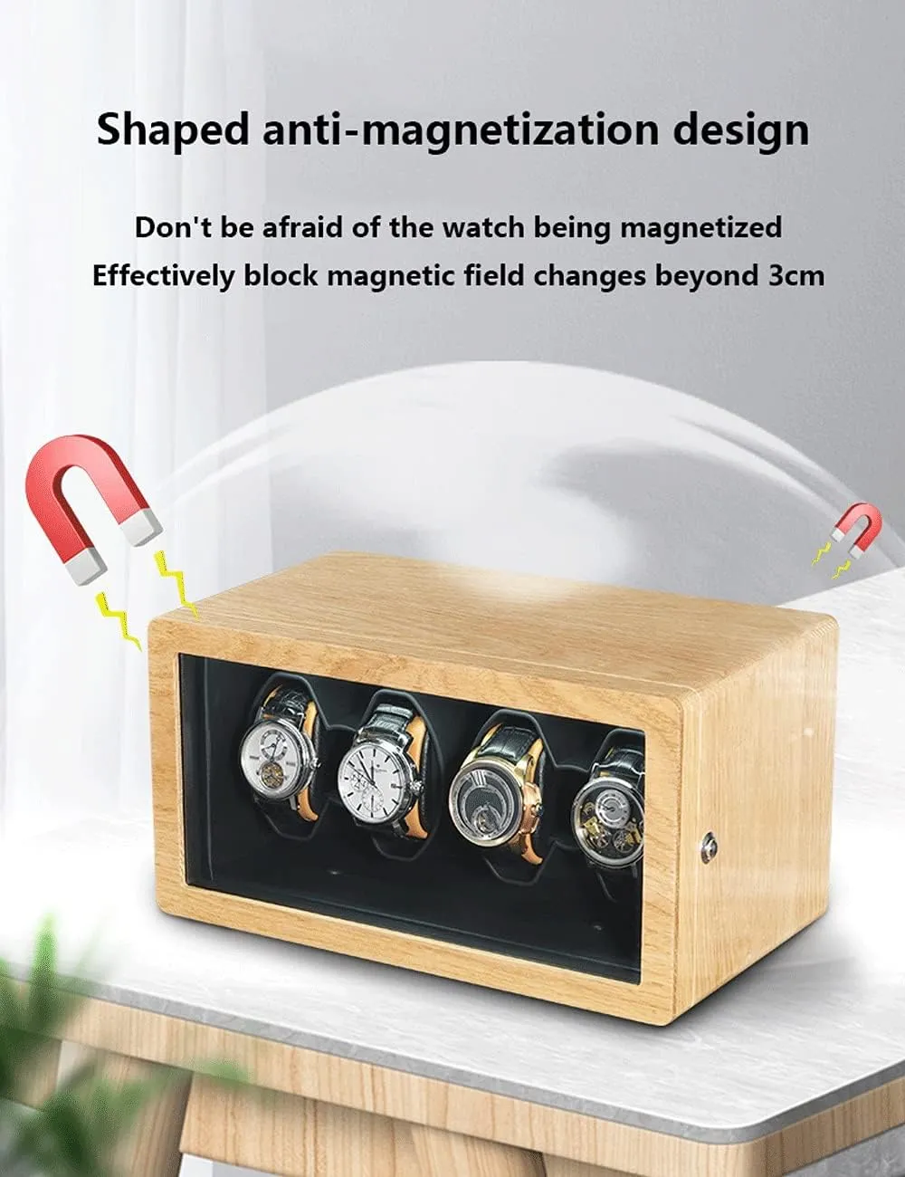Motor, for 2,4 Watches,Wood Color,for indifference 4 Watches Solid Wood Watch Winder, Anti-Magnetic, Vertical Winding, Stop When Opening, Watch Shaker, Ultra-Quiet 