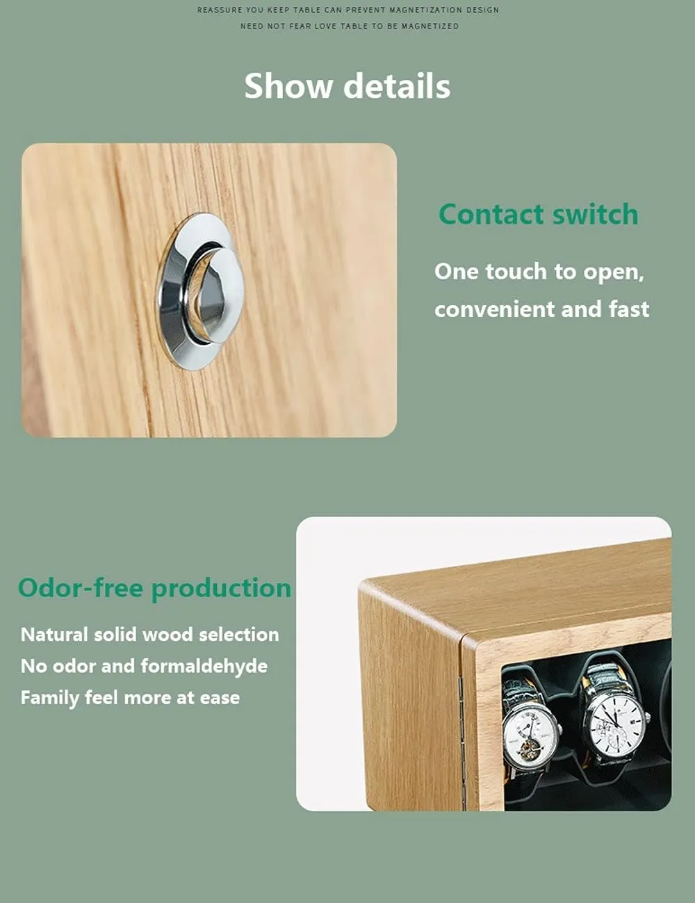 Motor, for 2,4 Watches,Wood Color,for indifference 4 Watches Solid Wood Watch Winder, Anti-Magnetic, Vertical Winding, Stop When Opening, Watch Shaker, Ultra-Quiet 