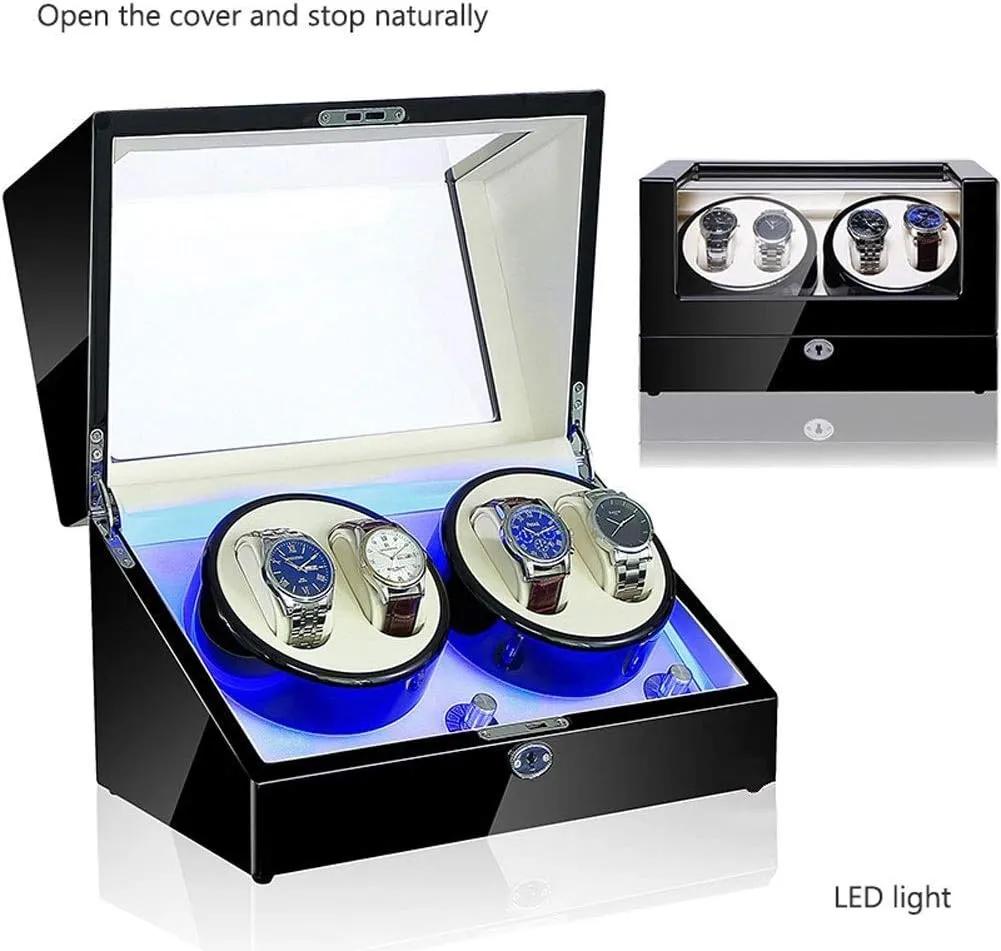 Motor LED 5 Rotation Modes 4 Watches for Men and Women Storage Vitrine Box Watch Winder GeRRiT Automatic Roller, box rattlesnake business with Silent 