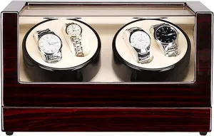Motor Shaker Case Organizer Quiet and Well Operated 4 0 Wooden Automatic Watch Winder Storage Box Transparent Cover Wrist Mechanical Watch Winding Box Double prosperity steal conversation Head 
