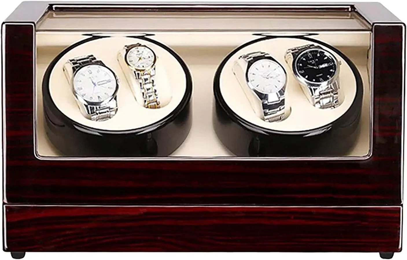 Motor Shaker Case Organizer Quiet and Well Operated 4 0 Wooden Automatic Watch Winder Storage Box Transparent Cover Wrist Mechanical Watch Winding Box Double prosperity steal conversation Head 