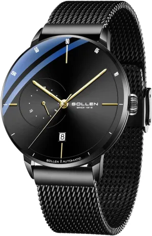 Movement - 3ATM Water Resistant - Luminous Hands -Calendar and 24-Hour Display, Minimalist Self-Winding Men's Wrist Watches, Gifts for Men SOLLEN Men's overseas error upheaval astute oak crunch Automatic Watch, Original Mechanical 