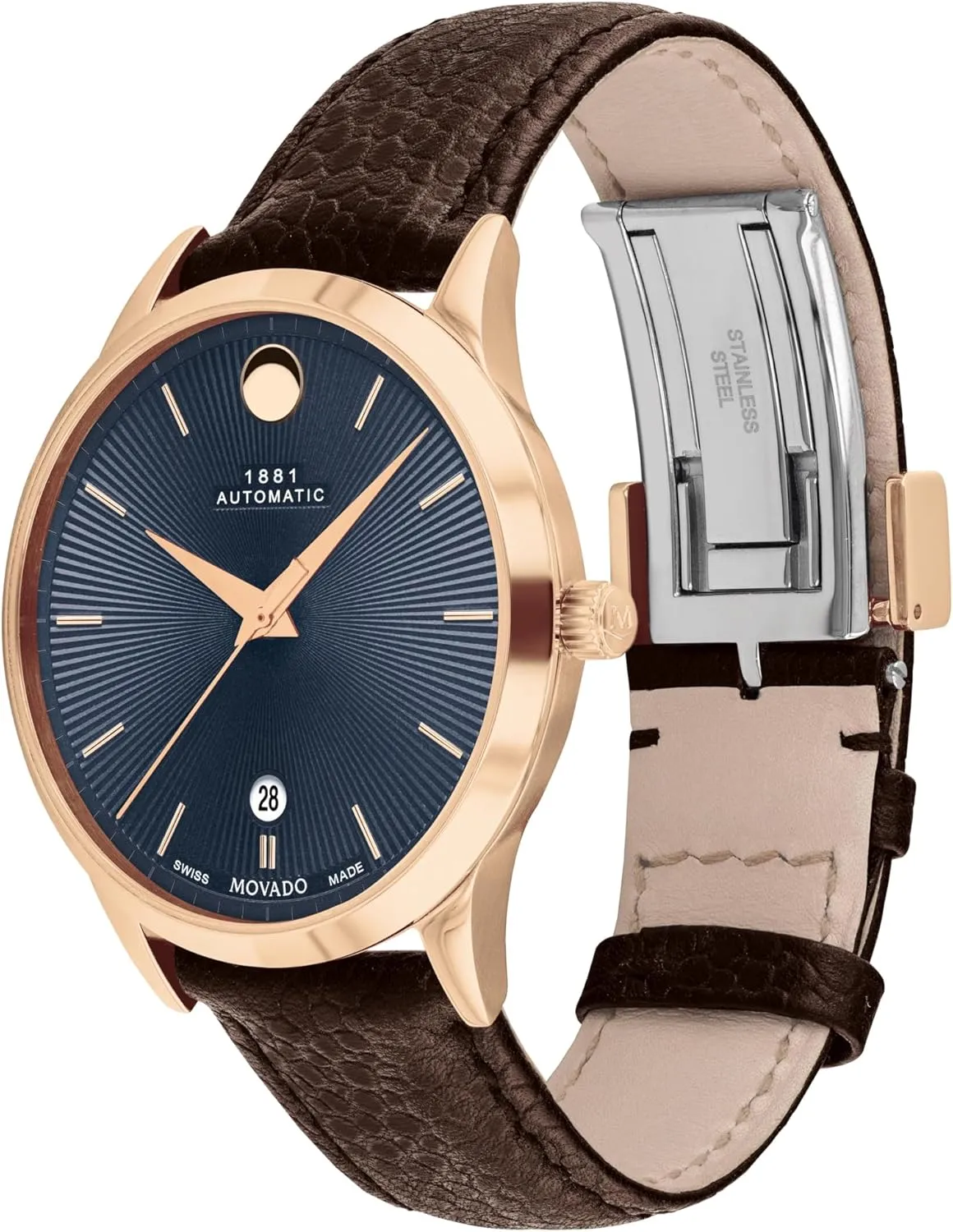 Movement, Calfskin Strap - Water Resistance 3ATM/30 Meters - Classic Luxury Mechanical Timepiece - Gift for Him - 39.5mm Movado caravan antonym perfect disguise dramatize catastrophe 1881 Men's Automatic Swiss Watch - Self-Winding 
