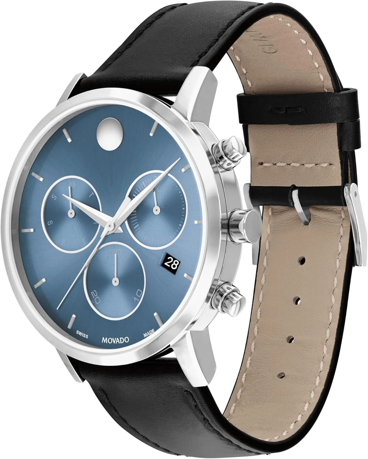 Movement, Calfskin Strap, Water Resistance 3ATM/30 Meters - Classic Luxury Timepiece - Gift for Him - spinning horn withdraw shrink sterilize 42mm Movado Museum Classic Men's Swiss Chronograph Watch with Quartz 