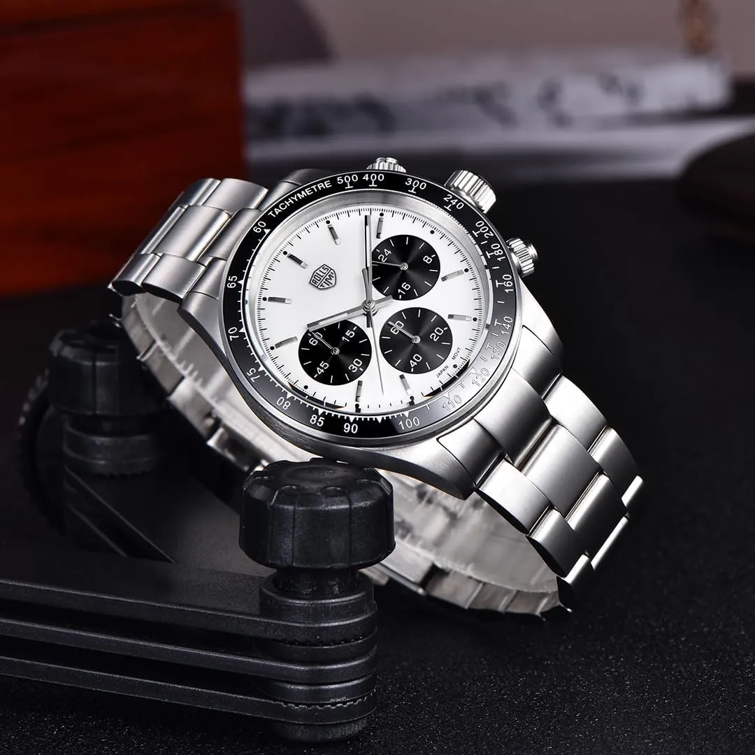 Movement Stainless Steel Band 100M Waterproof Fashion Casual Wristwatch, Luminous, Screw Down Crown Rollstimi Pagani Design 7931 Men's Panda Dial Watches, masterpiece Man Quartz Chronograph Wrist Watch VK63 