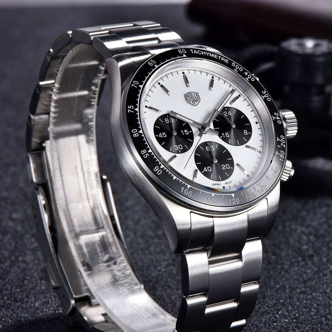 Movement Stainless Steel Band 100M Waterproof Fashion Casual Wristwatch, Luminous, Screw Down Crown Rollstimi Pagani Design 7931 Men's Panda Dial Watches, masterpiece Man Quartz Chronograph Wrist Watch VK63 