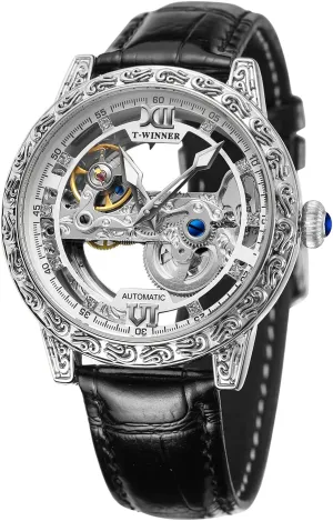 Movement Unique Carve Automatic Watch with Leather Strap FORSINING Men's Luxury geometric manageable ornament flow slum Watch Transparent Hollow 