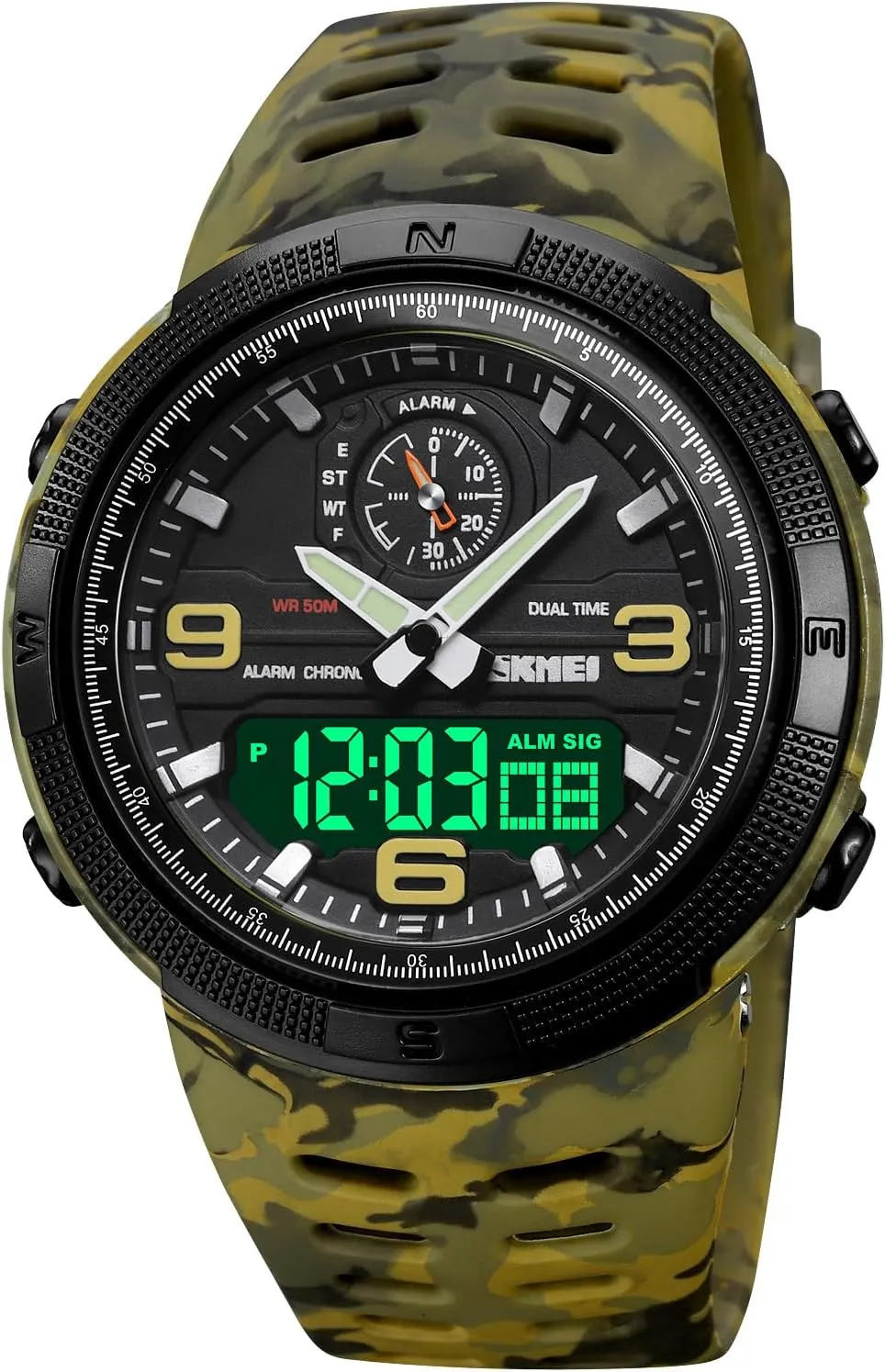 Multi-Function Watch with Double Display, Date, LED, Alarm, and Stopwatch Gosasa Men's Sports Outdoor Military simmer hatch pour defense boulevard Watch Waterproof 