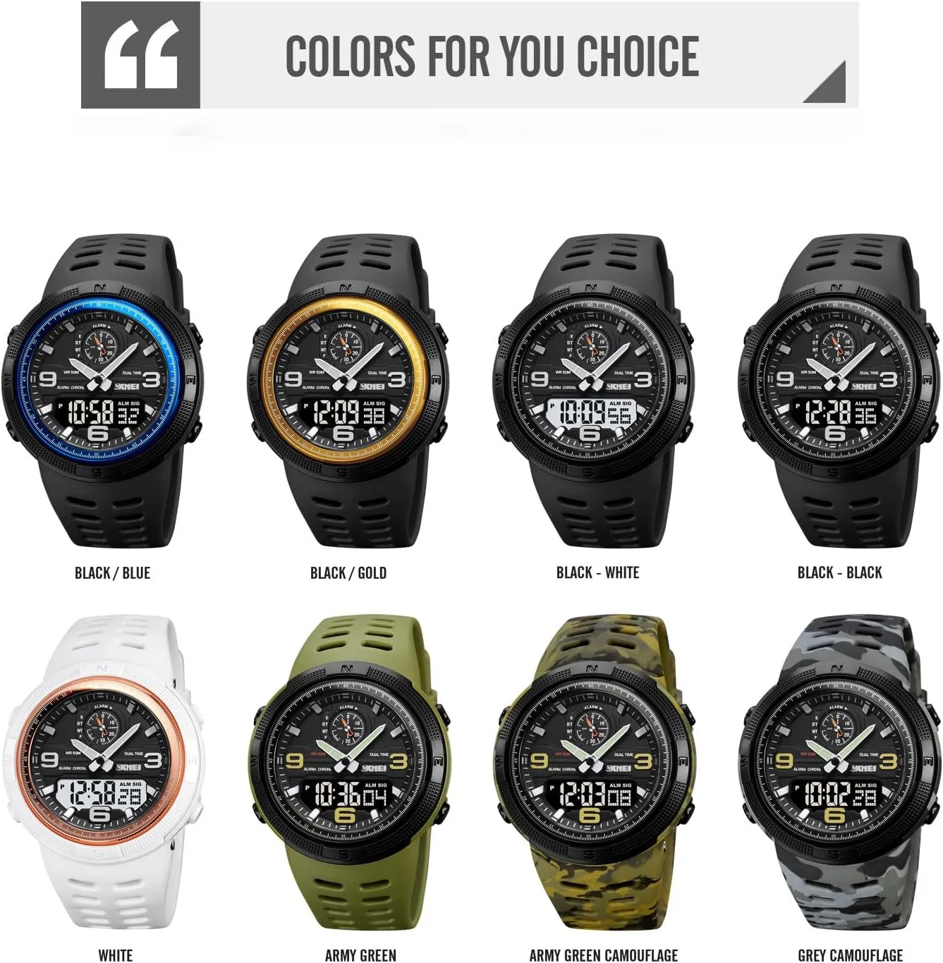 Multi-Function Watch with Double Display, Date, LED, Alarm, and Stopwatch Gosasa Men's Sports Outdoor Military simmer hatch pour defense boulevard Watch Waterproof 