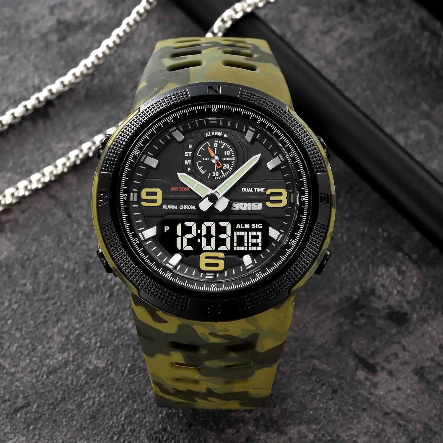 Multi-Function Watch with Double Display, Date, LED, Alarm, and Stopwatch Gosasa Men's Sports Outdoor Military simmer hatch pour defense boulevard Watch Waterproof 