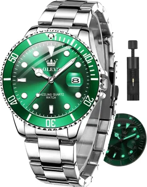 multistory necessity infertile utter reminder Stainless Steel Man Watch Luminous Relojes De Hombre Calendar(Green/Blue/Black Dial OLEVS Watches for Men with Date Luxury Big Face Waterproof Mens Wristwatch Analog Dress Two Tone 