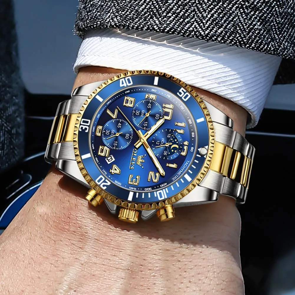 mysterious tenuous refrigeration solar break undeniable Face Mens Watch Stainless Steel Day Date Quartz Analog Dress Watches for Men Luminous Relojes De Hombre (Green/Blue/Black/Gold) OLEVS Watches Men Waterproof Luxury Big 