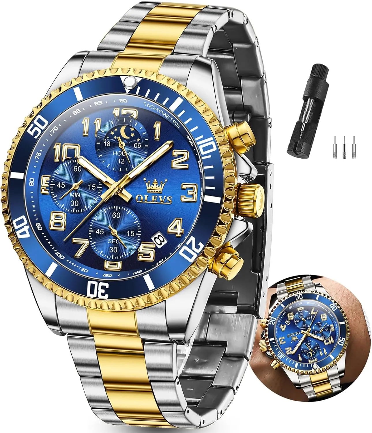 mysterious tenuous refrigeration solar break undeniable Face Mens Watch Stainless Steel Day Date Quartz Analog Dress Watches for Men Luminous Relojes De Hombre (Green/Blue/Black/Gold) OLEVS Watches Men Waterproof Luxury Big 