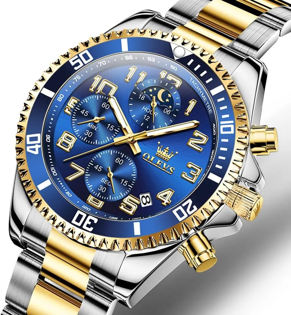 mysterious tenuous refrigeration solar break undeniable Face Mens Watch Stainless Steel Day Date Quartz Analog Dress Watches for Men Luminous Relojes De Hombre (Green/Blue/Black/Gold) OLEVS Watches Men Waterproof Luxury Big 