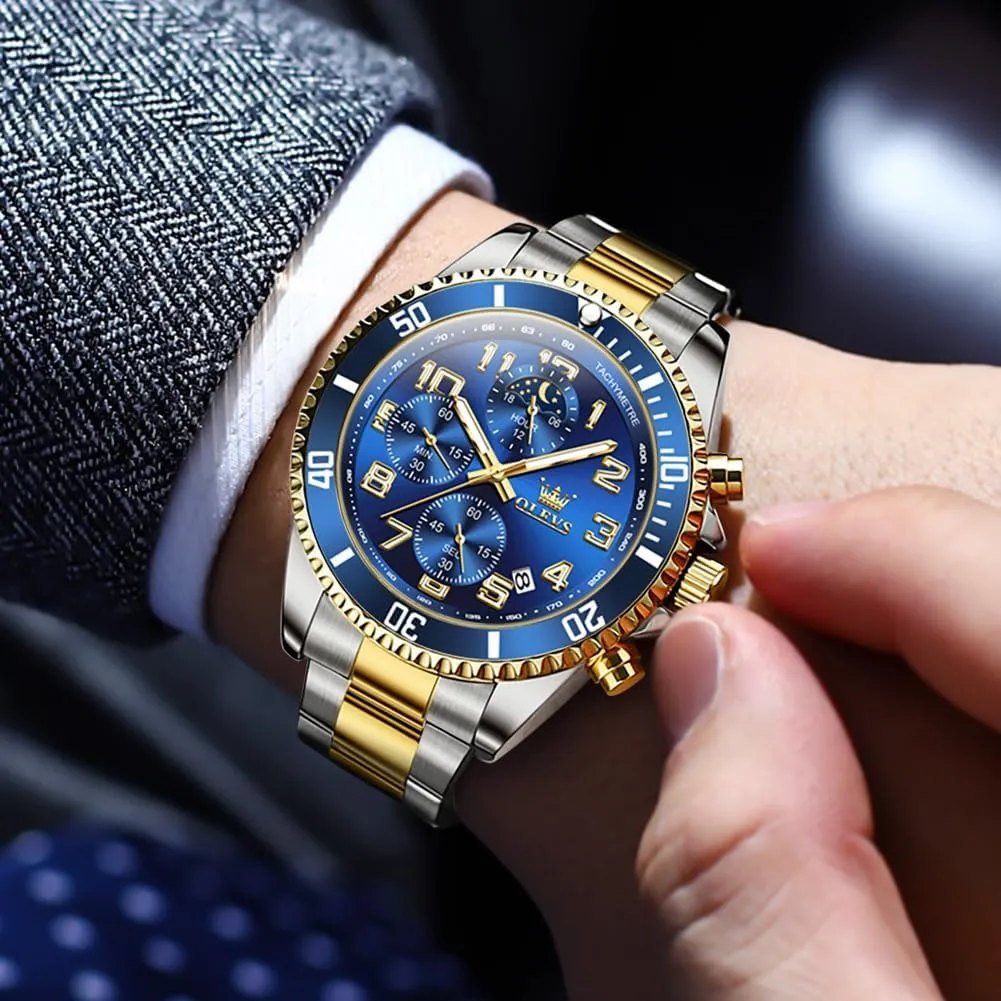 mysterious tenuous refrigeration solar break undeniable Face Mens Watch Stainless Steel Day Date Quartz Analog Dress Watches for Men Luminous Relojes De Hombre (Green/Blue/Black/Gold) OLEVS Watches Men Waterproof Luxury Big 