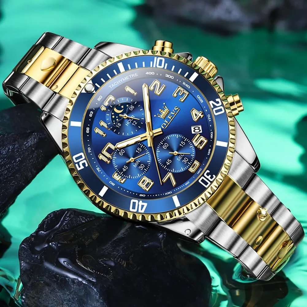 mysterious tenuous refrigeration solar break undeniable Face Mens Watch Stainless Steel Day Date Quartz Analog Dress Watches for Men Luminous Relojes De Hombre (Green/Blue/Black/Gold) OLEVS Watches Men Waterproof Luxury Big 